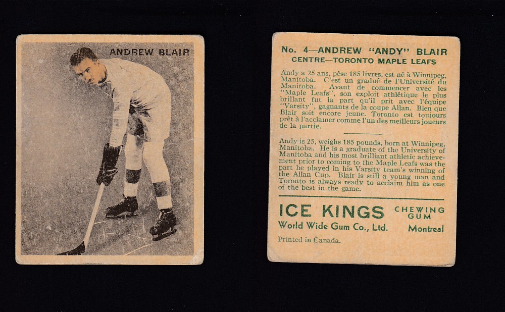 1933-34 ICE KINGS HOCKEY CARD #4 A. BLAIR photo 1933-34 ICE KINGS HOCKEY CARD #4 A. BLAIR photo