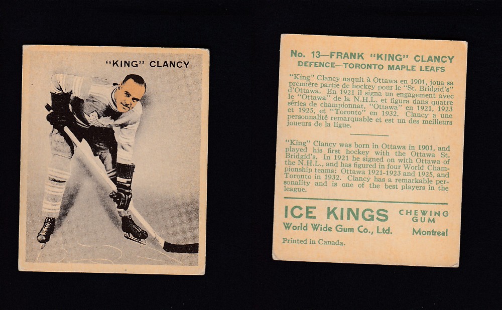 1933-34 ICE KINGS HOCKEY CARD #13 K. CLANCY photo 1933-34 ICE KINGS HOCKEY CARD #13 K. CLANCY photo