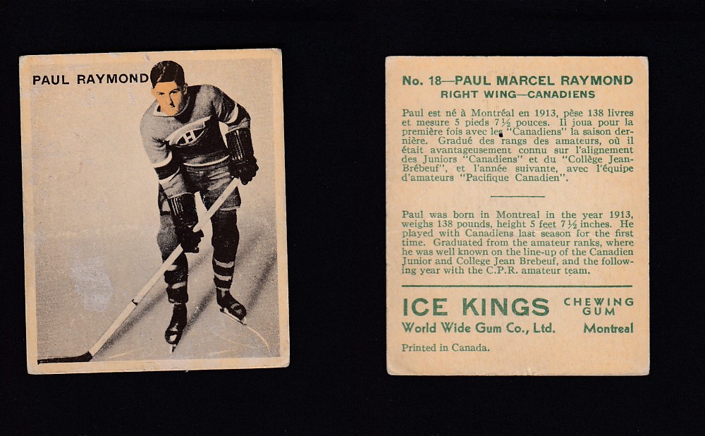 1933-34 ICE KINGS HOCKEY CARD #18 P. RAYMOND photo 1933-34 ICE KINGS HOCKEY CARD #18 P. RAYMOND photo