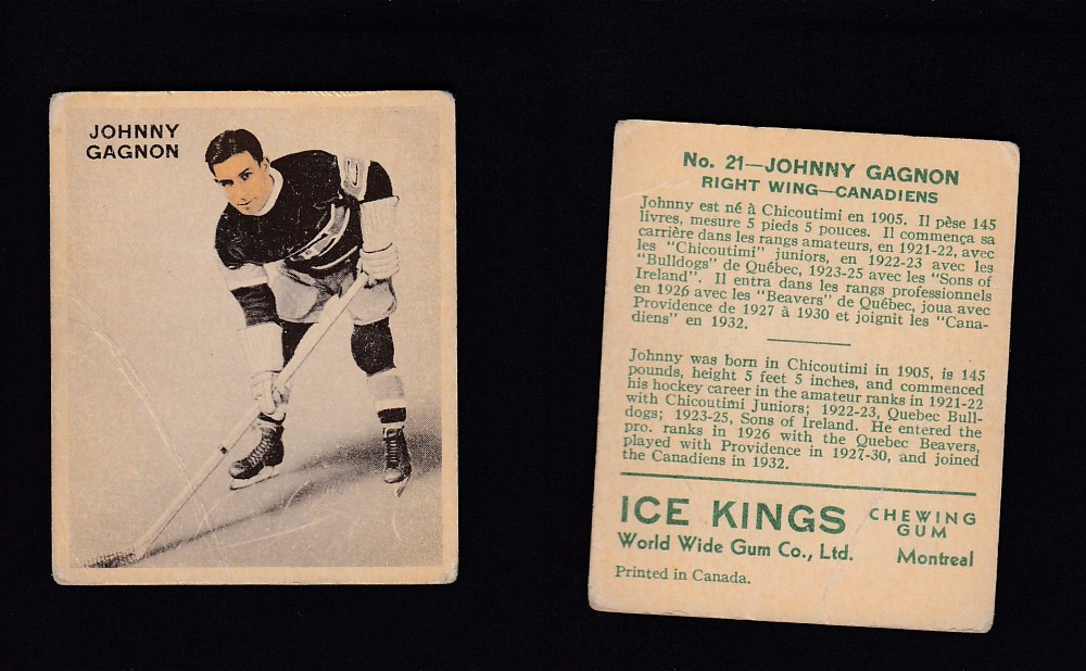 1933-34 ICE KINGS HOCKEY CARD #21 J. GAGNON photo 1933-34 ICE KINGS HOCKEY CARD #21 J. GAGNON photo