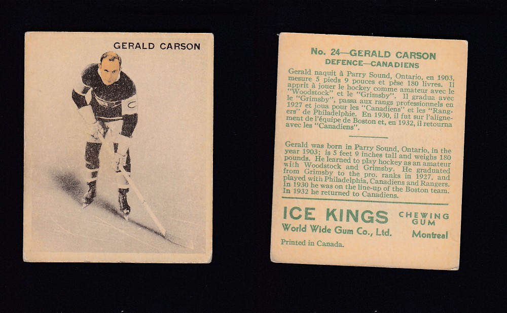 1933-34 ICE KINGS HOCKEY CARD #24 G. CARSON photo 1933-34 ICE KINGS HOCKEY CARD #24 G. CARSON photo