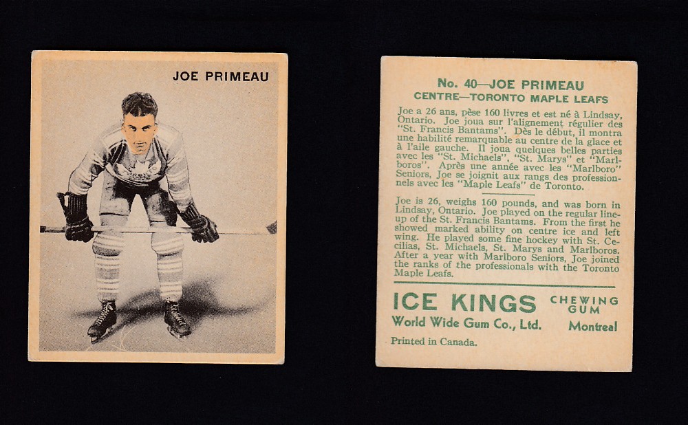 1933-34 ICE KINGS HOCKEY CARD #40 J. PRIMEAU photo 1933-34 ICE KINGS HOCKEY CARD #40 J. PRIMEAU photo