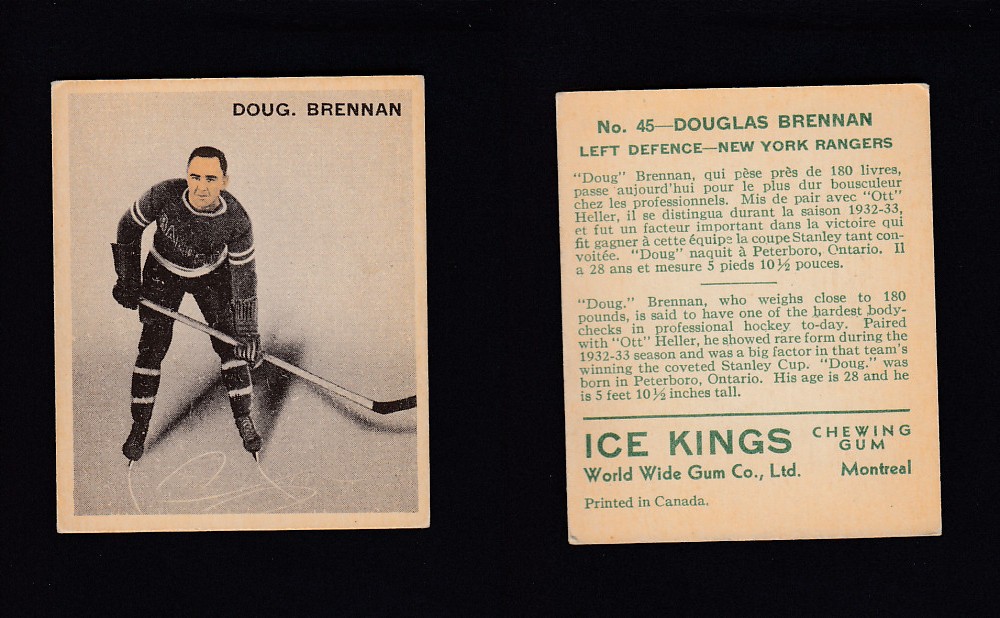 1933-34 ICE KINGS HOCKEY CARD #45 D. BRENNAN photo 1933-34 ICE KINGS HOCKEY CARD #45 D. BRENNAN photo