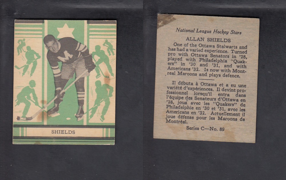 1935-36 O-PEE-CHEE HOCKEY CARD #89 A. SHIELDS photo 1935-36 O-PEE-CHEE HOCKEY CARD #89 A. SHIELDS photo