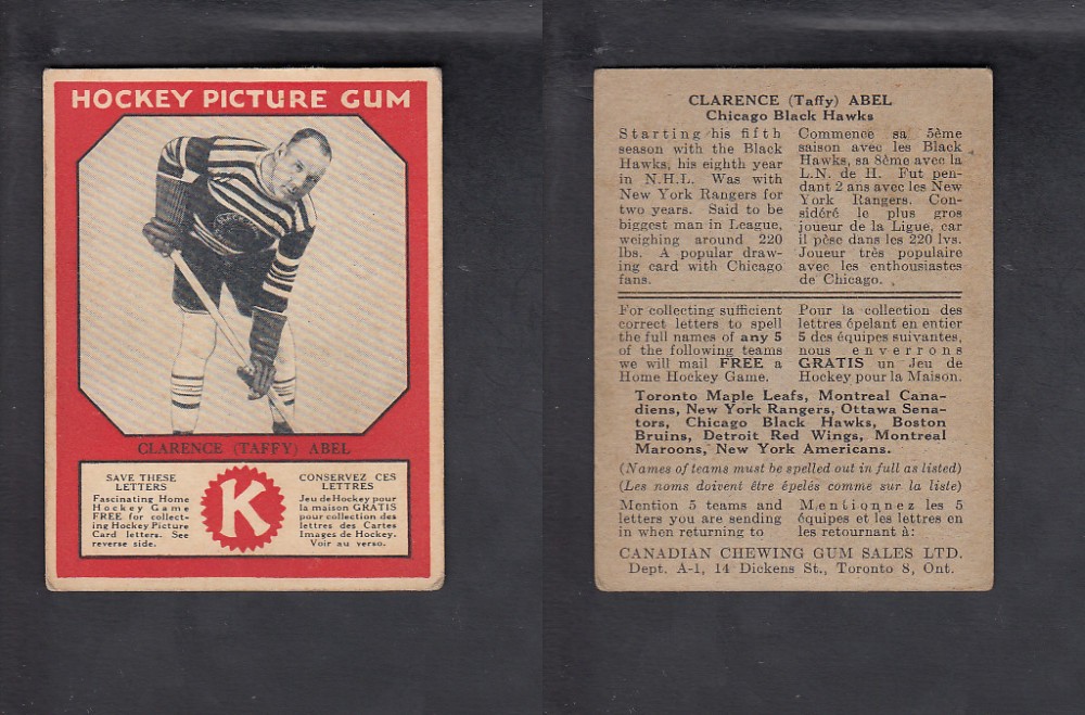CS34784135 193334 CANADIAN CHEWING GUM HOCKEY CARD C. ABEL