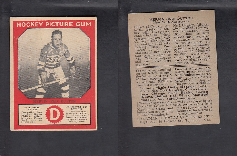 CS30239761 193334 CANADIAN CHEWING GUM HOCKEY CARD M. DUTTON