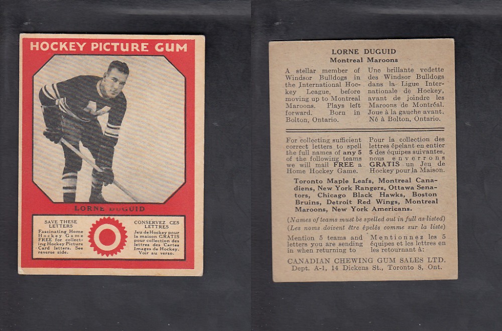 1933-34 CANADIAN CHEWING GUM HOCKEY CARD L. DUGUID photo 1933-34 CANADIAN CHEWING GUM HOCKEY CARD L. DUGUID photo