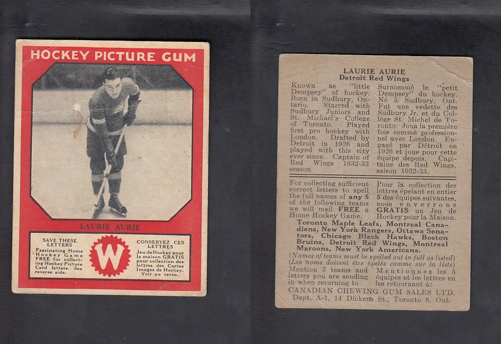 1933-34 CANADIAN CHEWING GUM HOCKEY CARD L. AURIE photo 1933-34 CANADIAN CHEWING GUM HOCKEY CARD L. AURIE photo