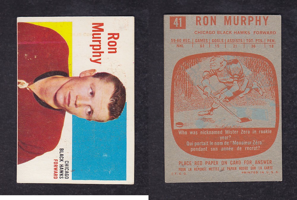 1960-61 TOPPS HOCKEY CARD #41 R. MURPHY photo 1960-61 TOPPS HOCKEY CARD #41 R. MURPHY photo