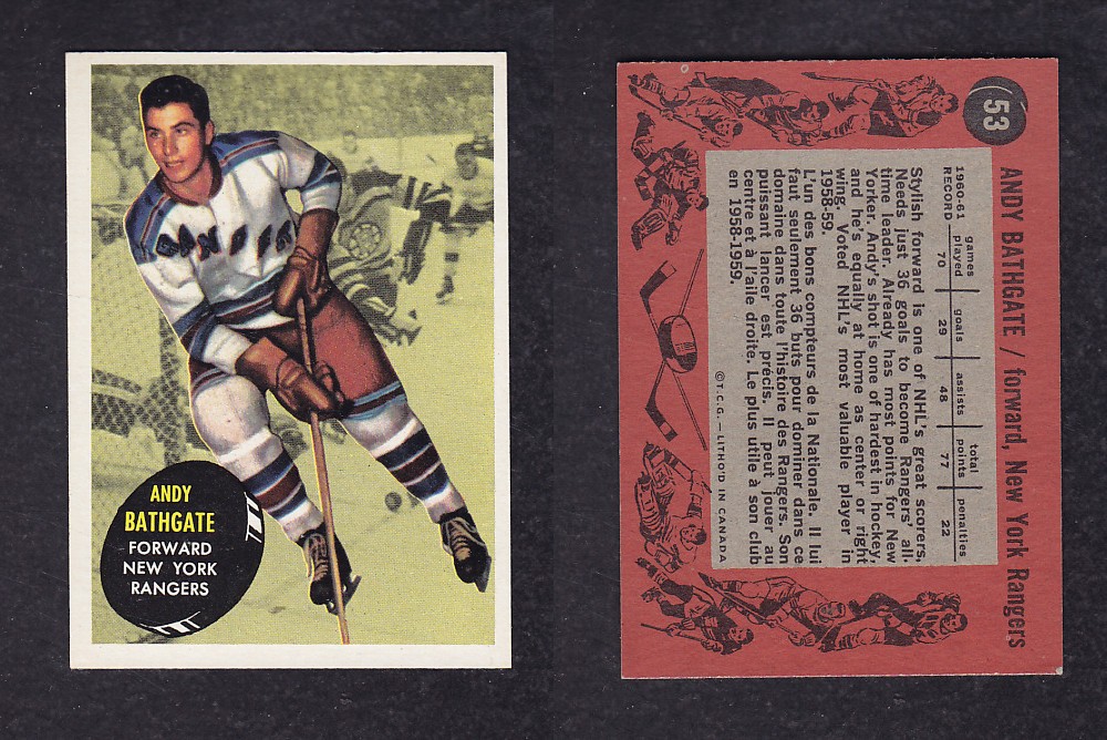 1961-62 TOPPS HOCKEY CARD #53 A. BATHGATE photo 1961-62 TOPPS HOCKEY CARD #53 A. BATHGATE photo