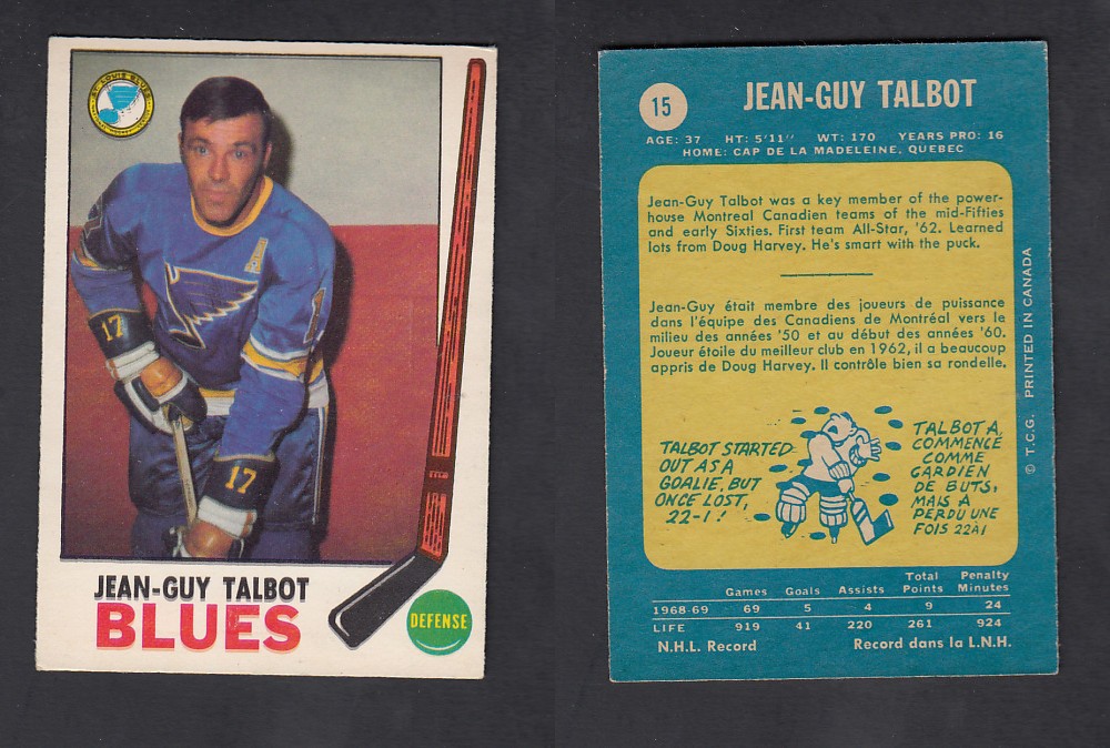 1969-70 O-PEE-CHEE HOCKEY CARD #15 J-G. TALBOT photo 1969-70 O-PEE-CHEE HOCKEY CARD #15 J-G. TALBOT photo