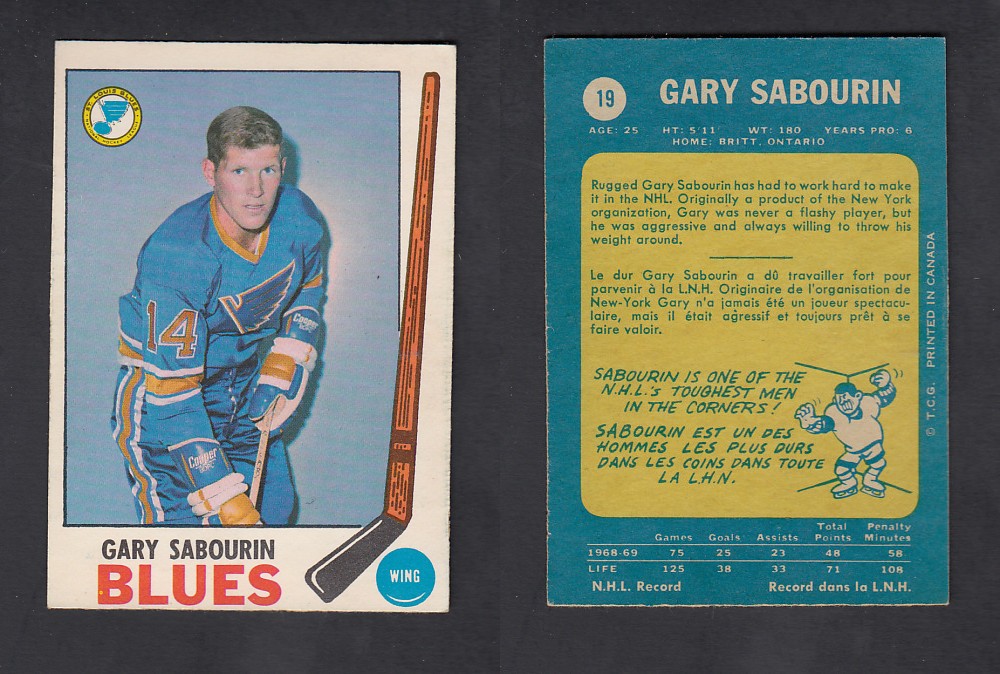 1969-70 O-PEE-CHEE HOCKEY CARD #19 G. SABOURIN photo 1969-70 O-PEE-CHEE HOCKEY CARD #19 G. SABOURIN photo