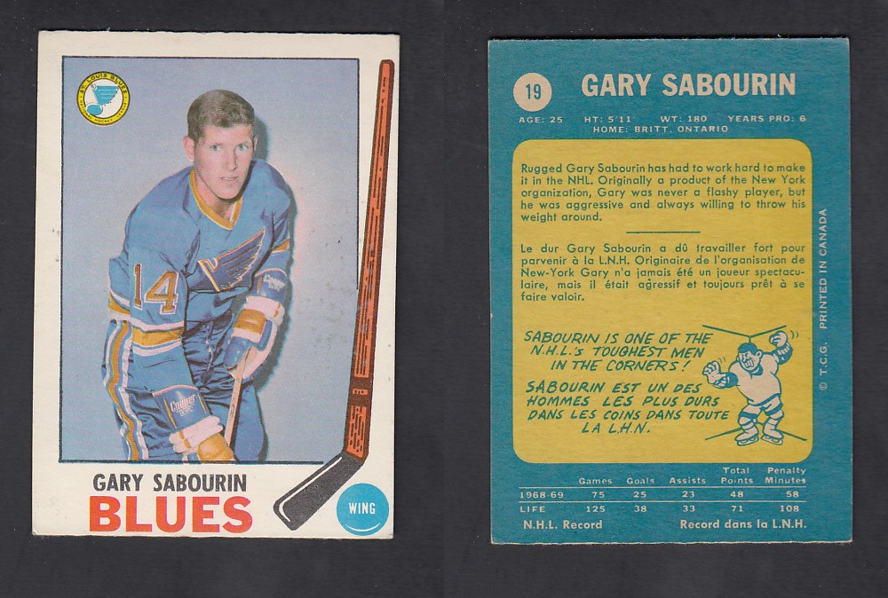 1969-70 O-PEE-CHEE HOCKEY CARD #19 G. SABOURIN photo 1969-70 O-PEE-CHEE HOCKEY CARD #19 G. SABOURIN photo