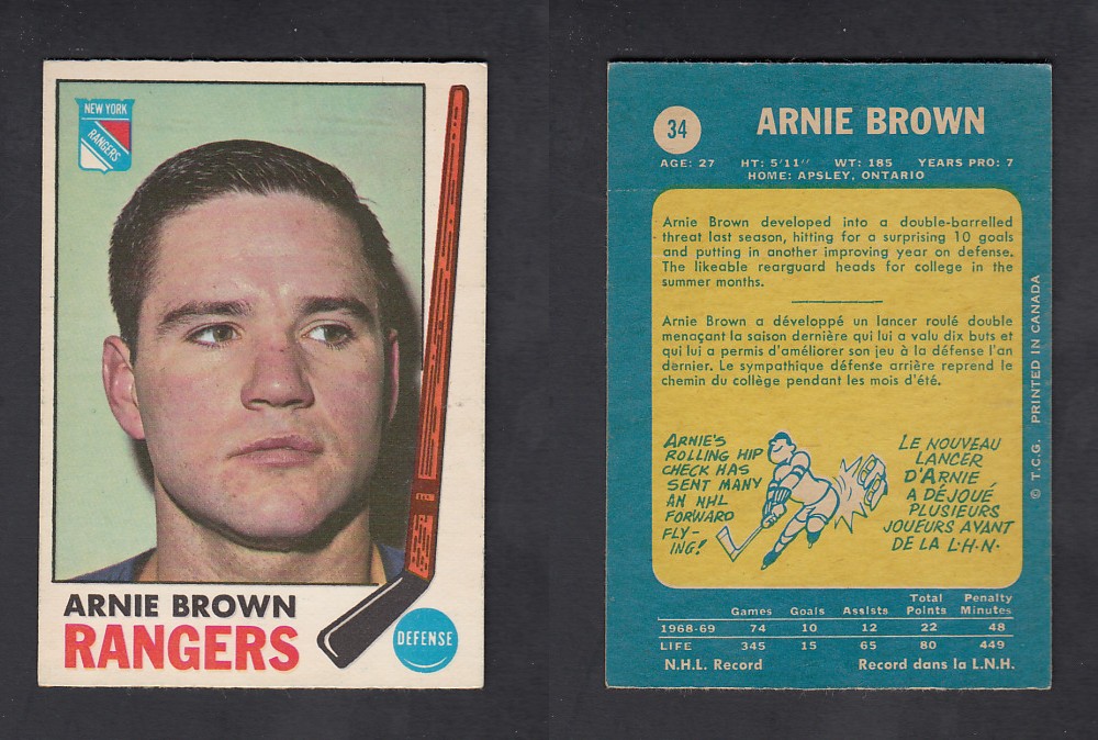 1969-70 O-PEE-CHEE HOCKEY CARD #34 A. BROWN photo