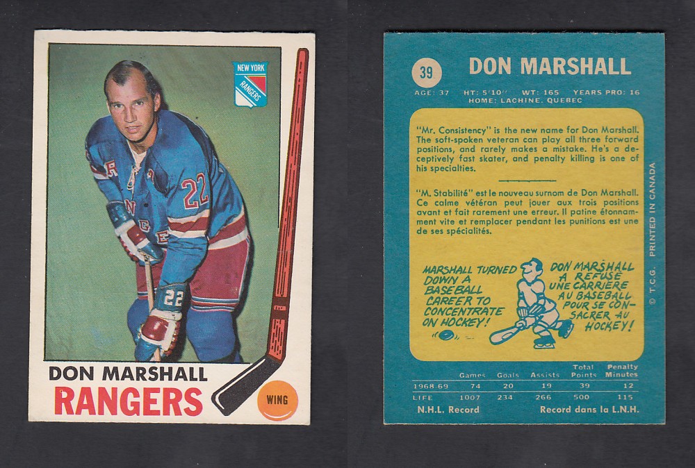 1969-70 O-PEE-CHEE HOCKEY CARD #39 D. MARSHALL photo 1969-70 O-PEE-CHEE HOCKEY CARD #39 D. MARSHALL photo