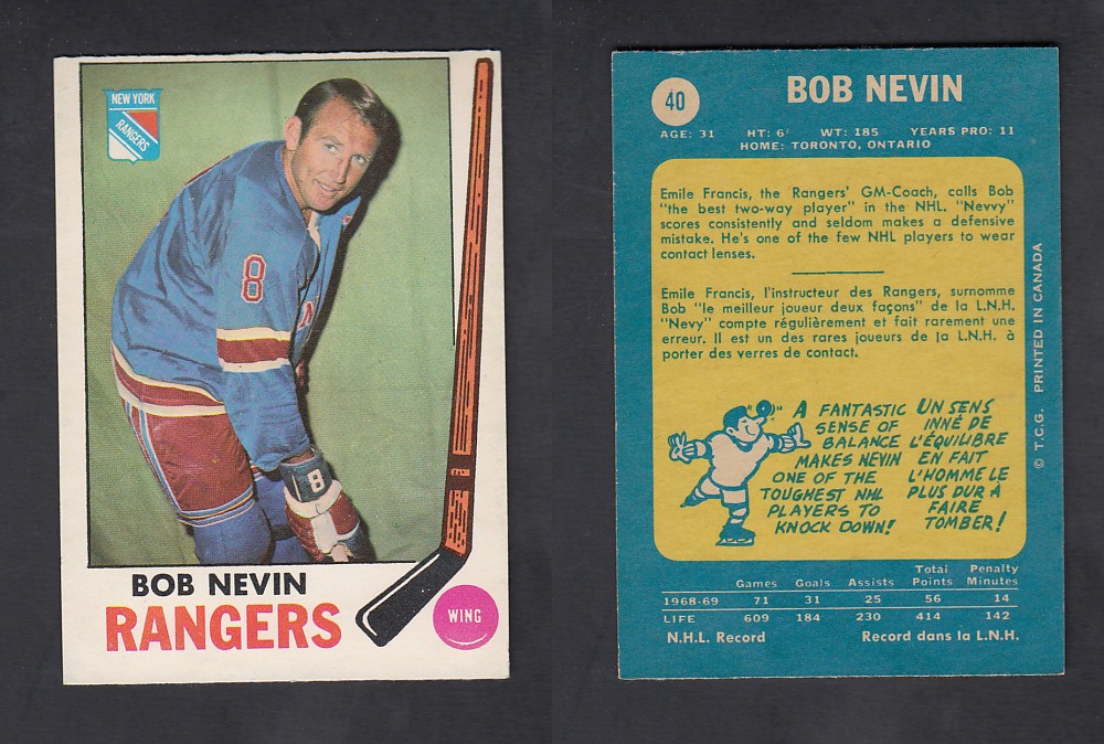 1969-70 O-PEE-CHEE HOCKEY CARD #40 B. NEVIN photo 1969-70 O-PEE-CHEE HOCKEY CARD #40 B. NEVIN photo