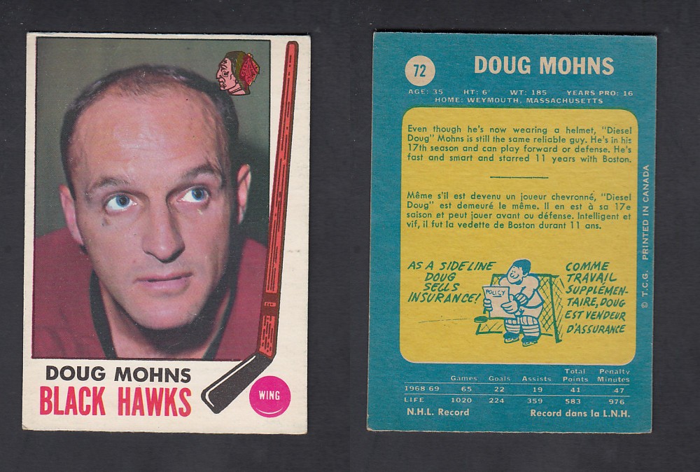 1969-70 O-PEE-CHEE HOCKEY CARD #72 D. MOHNS photo 1969-70 O-PEE-CHEE HOCKEY CARD #72 D. MOHNS photo
