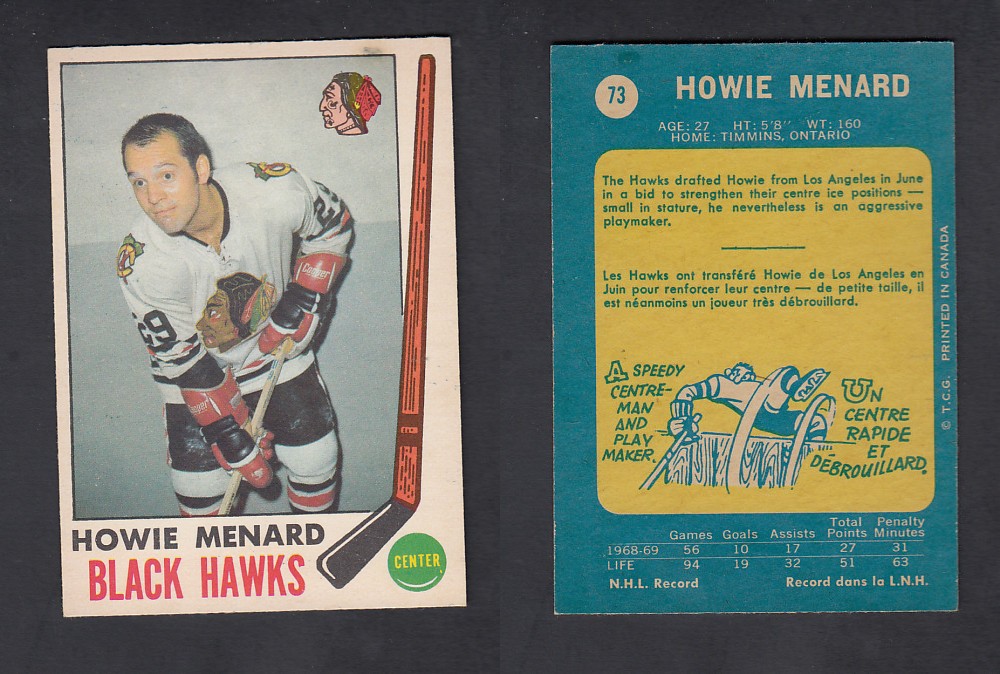 1969-70 O-PEE-CHEE HOCKEY CARD #73 H. MENARD photo