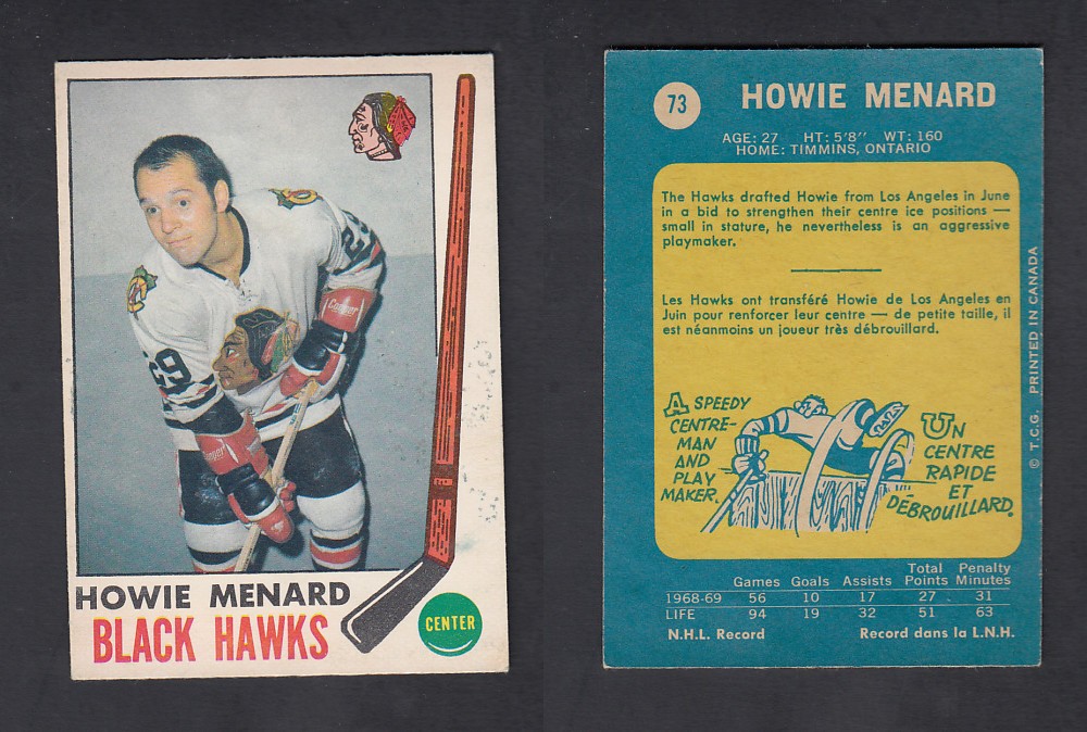 1969-70 O-PEE-CHEE HOCKEY CARD #73 H. MENARD photo 1969-70 O-PEE-CHEE HOCKEY CARD #73 H. MENARD photo