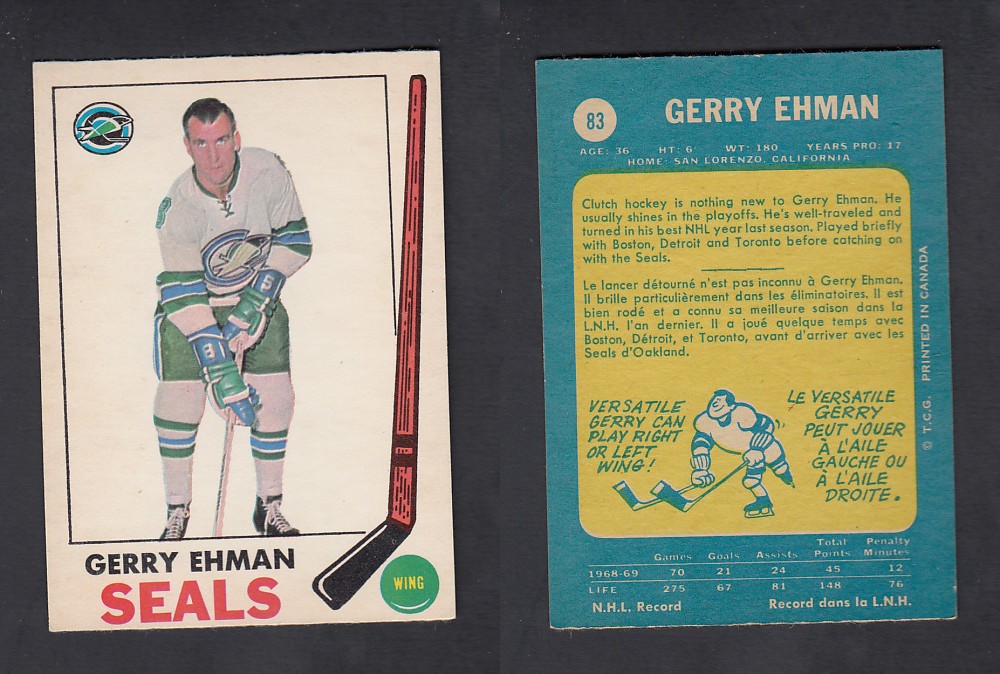 1969-70 O-PEE-CHEE HOCKEY CARD #83 G. EHMAN photo