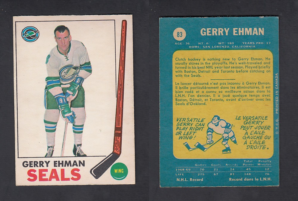 1969-70 O-PEE-CHEE HOCKEY CARD #83 G. EHMAN photo 1969-70 O-PEE-CHEE HOCKEY CARD #83 G. EHMAN photo