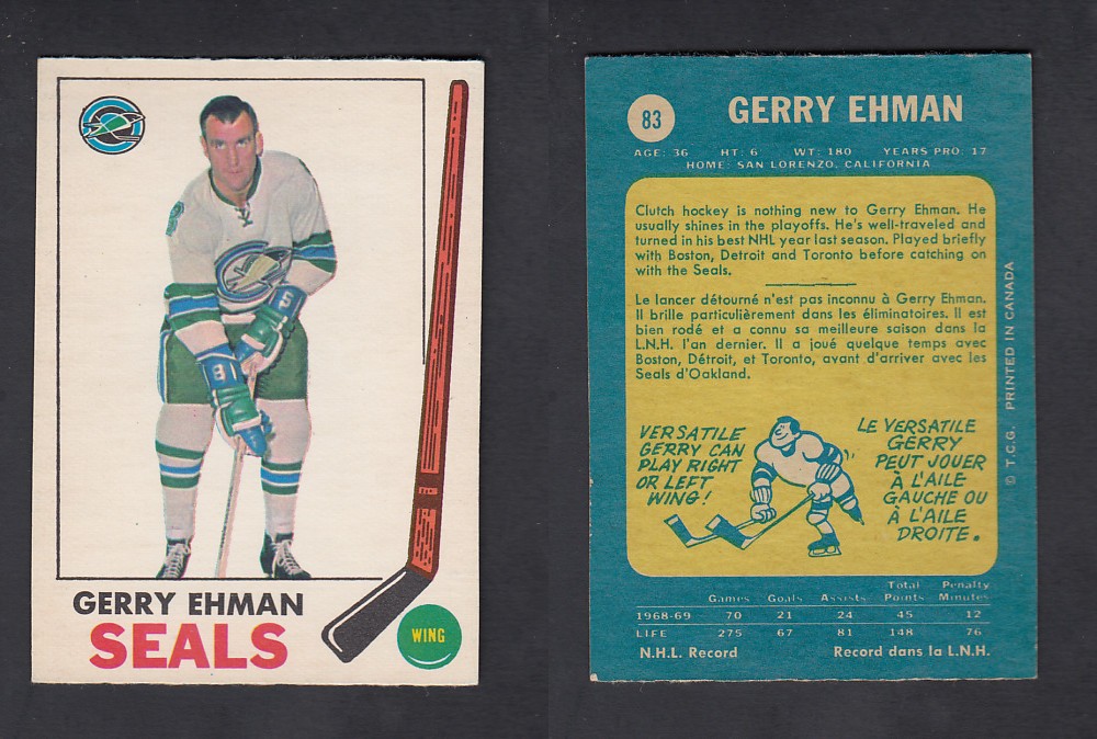 1969-70 O-PEE-CHEE HOCKEY CARD #83 G. EHMAN photo 1969-70 O-PEE-CHEE HOCKEY CARD #83 G. EHMAN photo