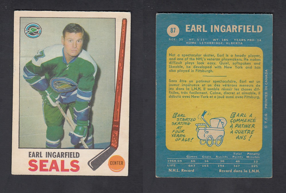 1969-70 O-PEE-CHEE HOCKEY CARD #87 E. INGARFIELD photo 1969-70 O-PEE-CHEE HOCKEY CARD #87 E. INGARFIELD photo