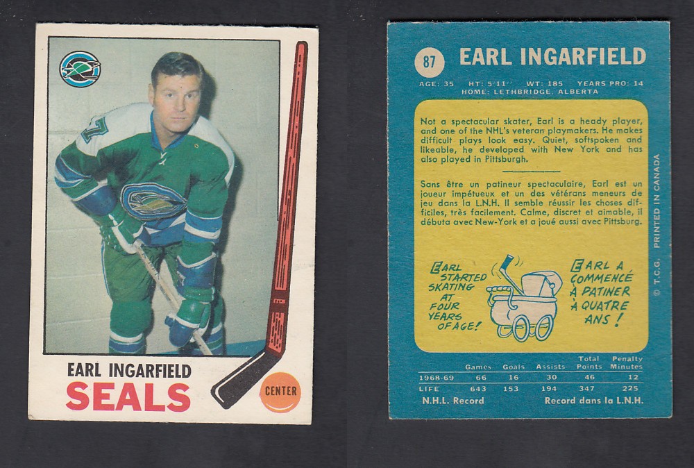 1969-70 O-PEE-CHEE HOCKEY CARD #87 E. INGARFIELD photo 1969-70 O-PEE-CHEE HOCKEY CARD #87 E. INGARFIELD photo