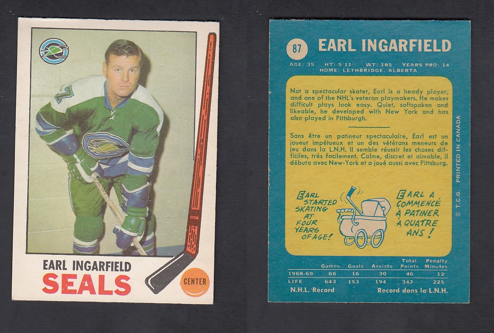 1969-70 O-PEE-CHEE HOCKEY CARD #87 E. INGARFIELD photo
