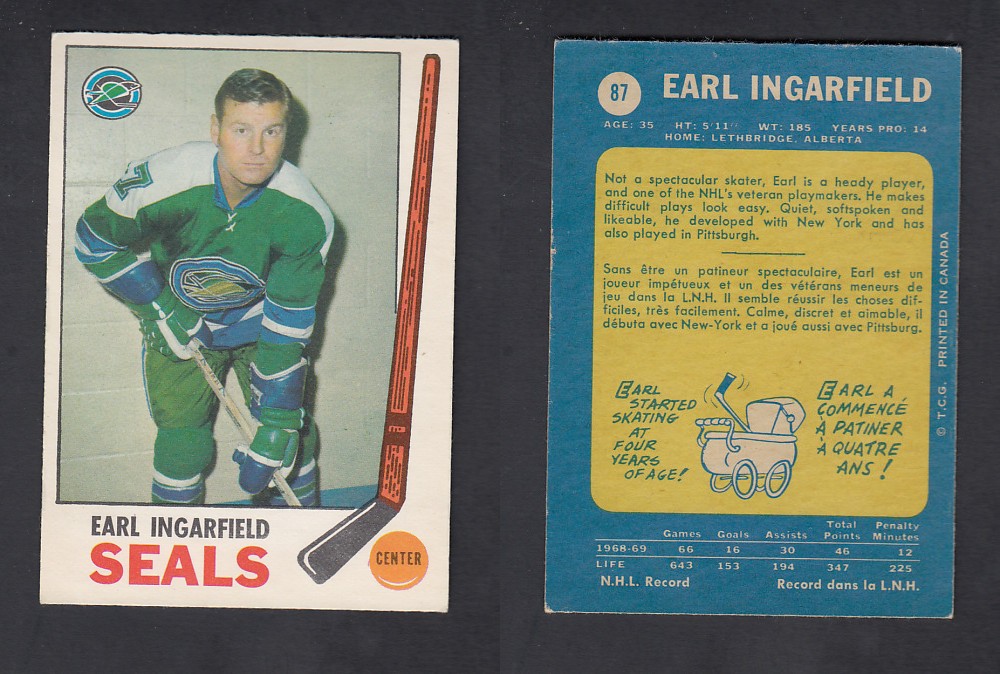 1969-70 O-PEE-CHEE HOCKEY CARD #87 E. INGARFIELD photo 1969-70 O-PEE-CHEE HOCKEY CARD #87 E. INGARFIELD photo