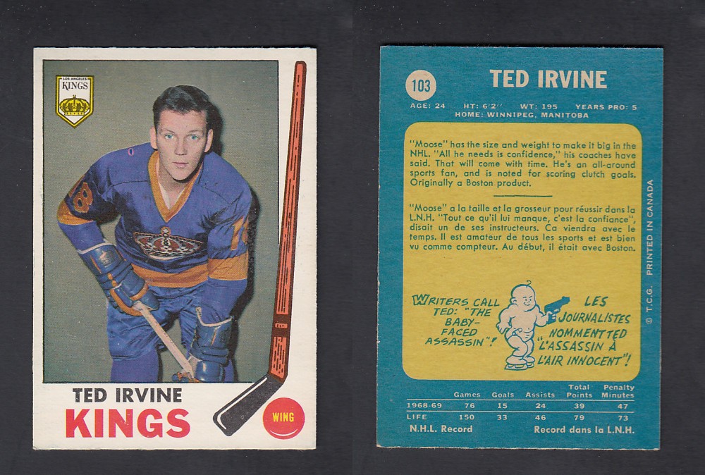 1969-70 O-PEE-CHEE HOCKEY CARD #103 T. IRVINE photo 1969-70 O-PEE-CHEE HOCKEY CARD #103 T. IRVINE photo