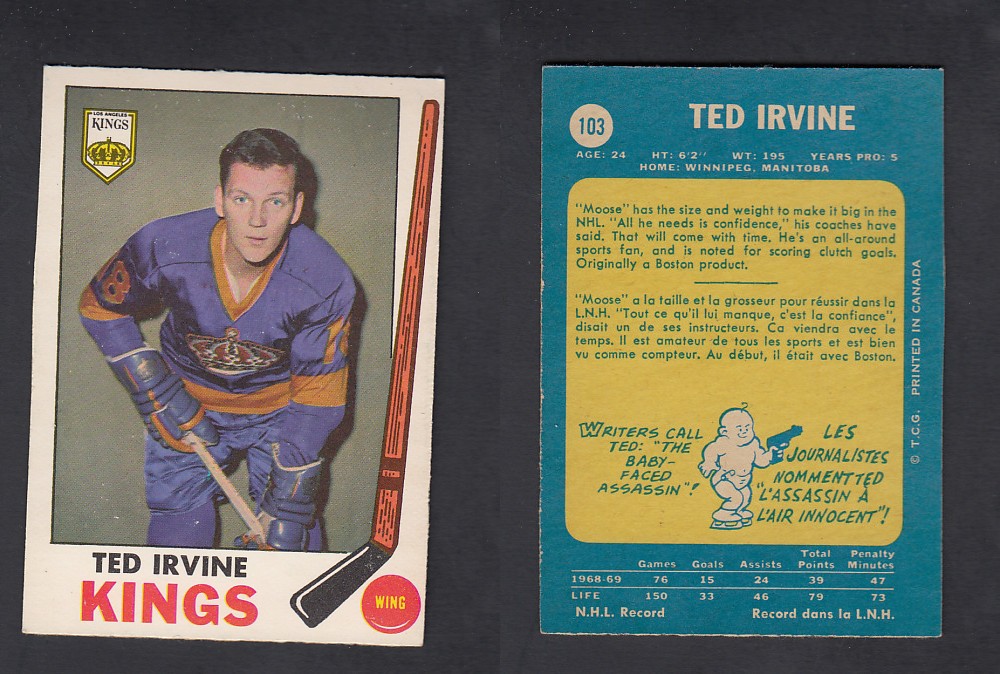 1969-70 O-PEE-CHEE HOCKEY CARD #103 T. IRVINE photo 1969-70 O-PEE-CHEE HOCKEY CARD #103 T. IRVINE photo