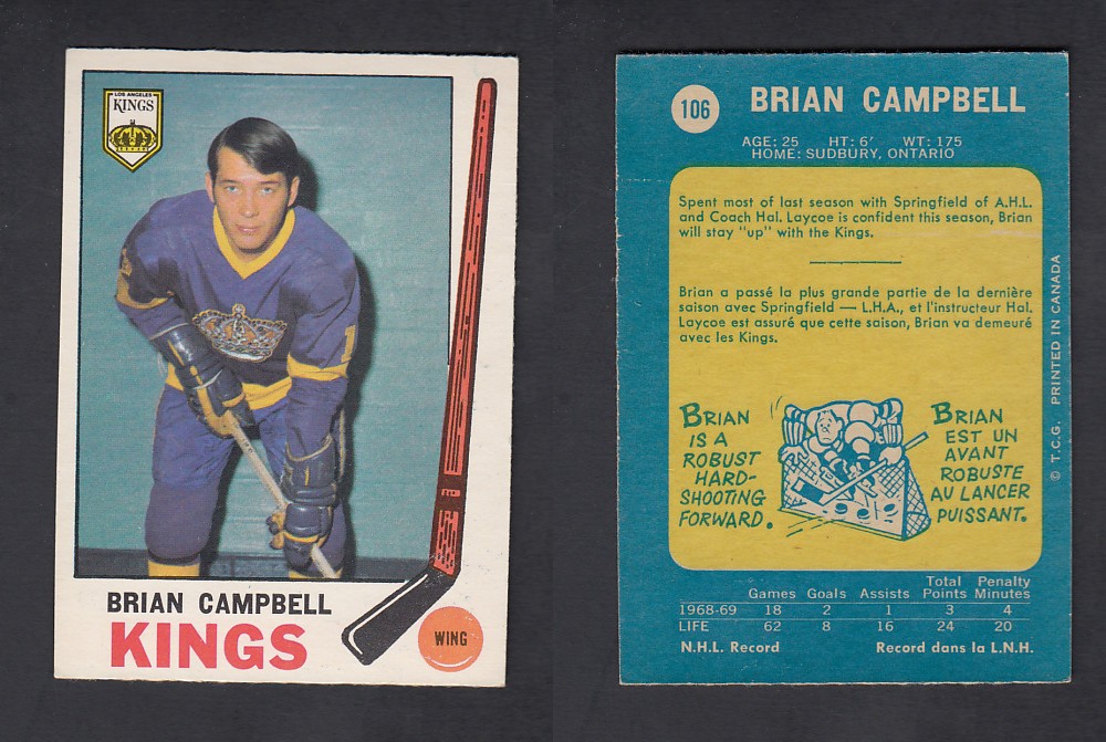 1969-70 O-PEE-CHEE HOCKEY CARD #106 B. CAMPBELL photo 1969-70 O-PEE-CHEE HOCKEY CARD #106 B. CAMPBELL photo