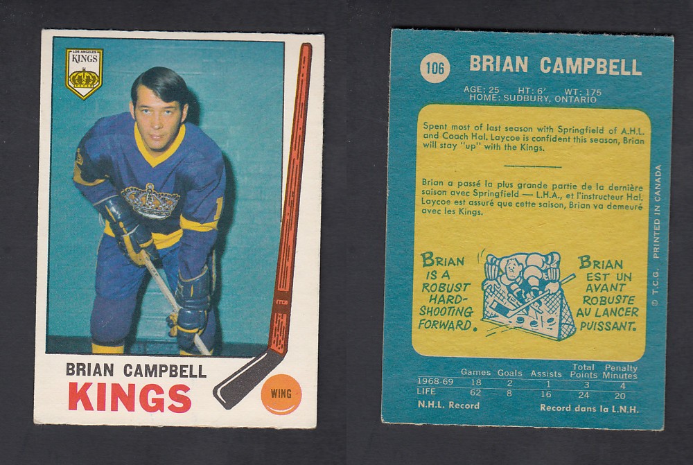 1969-70 O-PEE-CHEE HOCKEY CARD #106 B. CAMPBELL photo