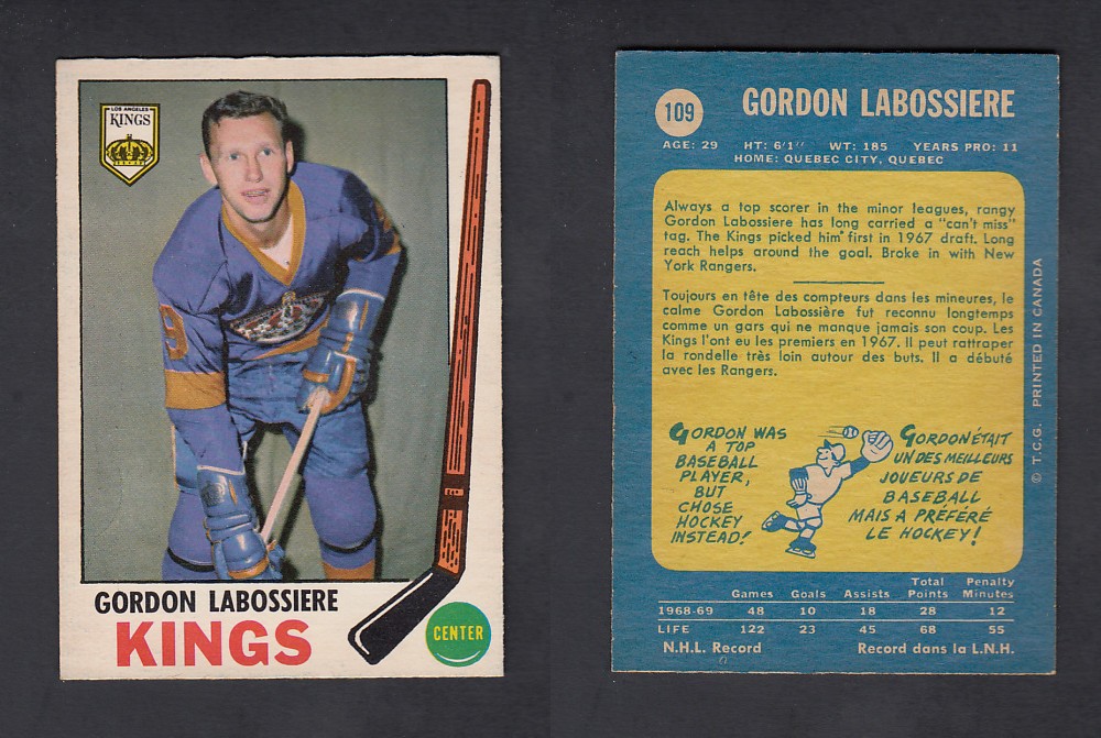 1969-70 O-PEE-CHEE HOCKEY CARD #109 G. LABOSSIERE photo 1969-70 O-PEE-CHEE HOCKEY CARD #109 G. LABOSSIERE photo