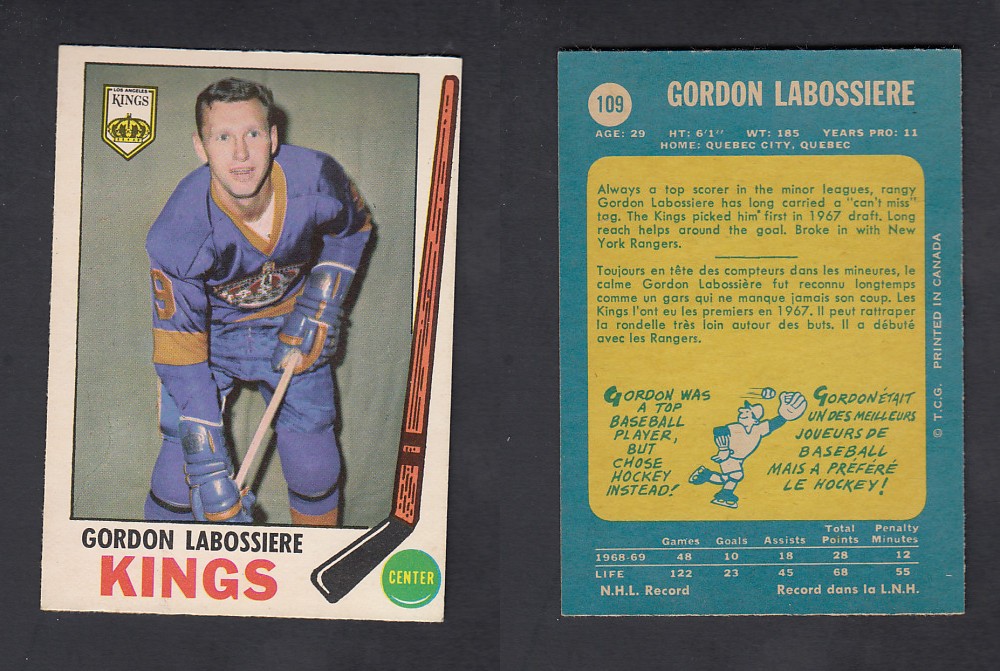 1969-70 O-PEE-CHEE HOCKEY CARD #109 G. LABOSSIERE photo 1969-70 O-PEE-CHEE HOCKEY CARD #109 G. LABOSSIERE photo