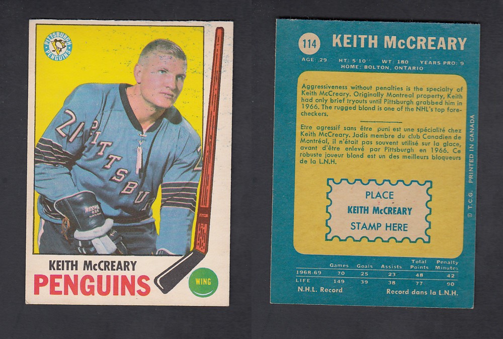 1969-70 O-PEE-CHEE HOCKEY CARD #114 K. McCREARY photo 1969-70 O-PEE-CHEE HOCKEY CARD #114 K. McCREARY photo