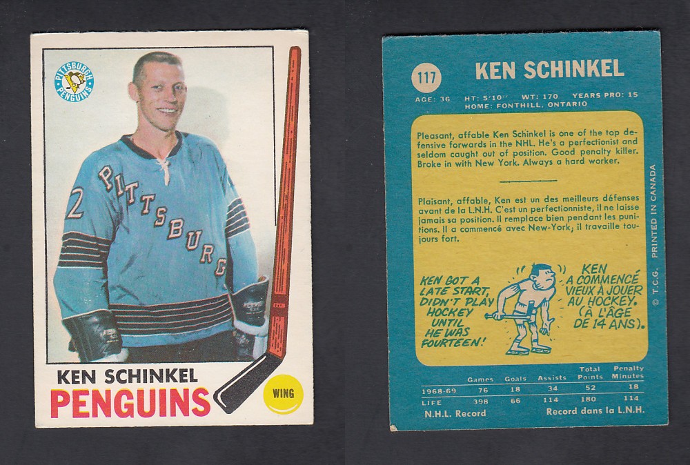 1969-70 O-PEE-CHEE HOCKEY CARD #117 K. SCHINKEL photo 1969-70 O-PEE-CHEE HOCKEY CARD #117 K. SCHINKEL photo