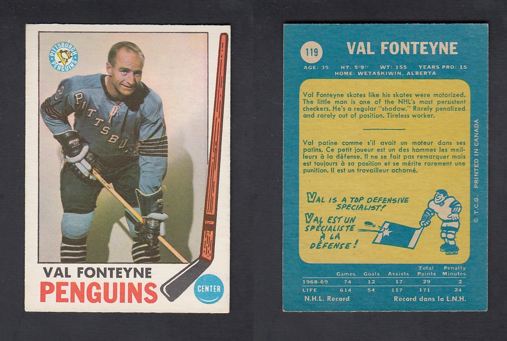 1969-70 O-PEE-CHEE HOCKEY CARD #119 V. FONTEYNE photo 1969-70 O-PEE-CHEE HOCKEY CARD #119 V. FONTEYNE photo