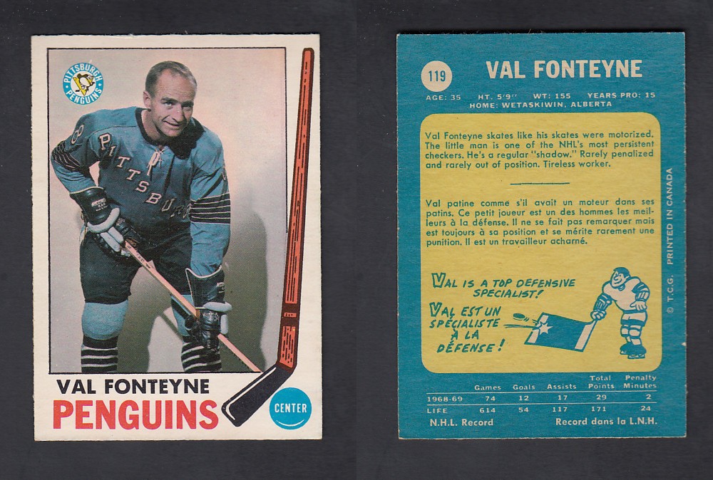 1969-70 O-PEE-CHEE HOCKEY CARD #119 V. FONTEYNE photo 1969-70 O-PEE-CHEE HOCKEY CARD #119 V. FONTEYNE photo