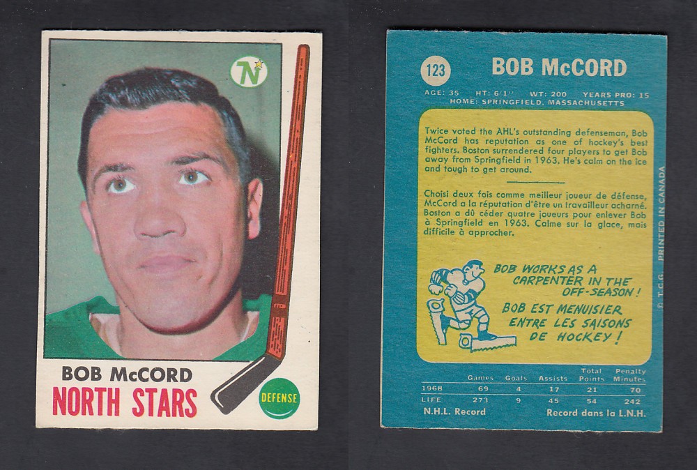 1969-70 O-PEE-CHEE HOCKEY CARD #123 B. McCORD photo 1969-70 O-PEE-CHEE HOCKEY CARD #123 B. McCORD photo