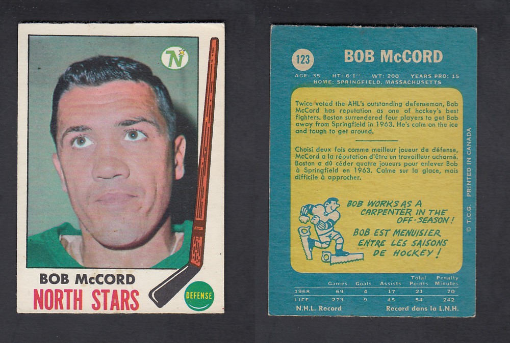 1969-70 O-PEE-CHEE HOCKEY CARD #123 B. McCORD photo 1969-70 O-PEE-CHEE HOCKEY CARD #123 B. McCORD photo