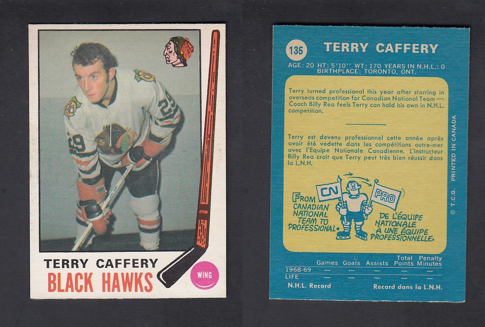 1969-70 O-PEE-CHEE HOCKEY CARD #135 T. CAFFERY photo