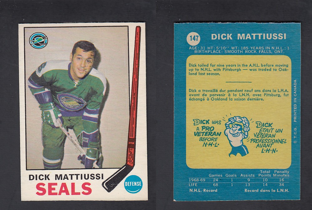 1969-70 O-PEE-CHEE HOCKEY CARD #147 D. MATTIUSSI photo 1969-70 O-PEE-CHEE HOCKEY CARD #147 D. MATTIUSSI photo