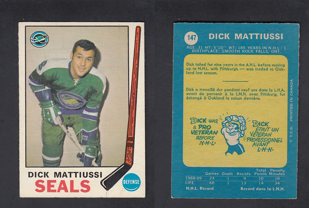 1969-70 O-PEE-CHEE HOCKEY CARD #147 D. MATTIUSSI photo 1969-70 O-PEE-CHEE HOCKEY CARD #147 D. MATTIUSSI photo