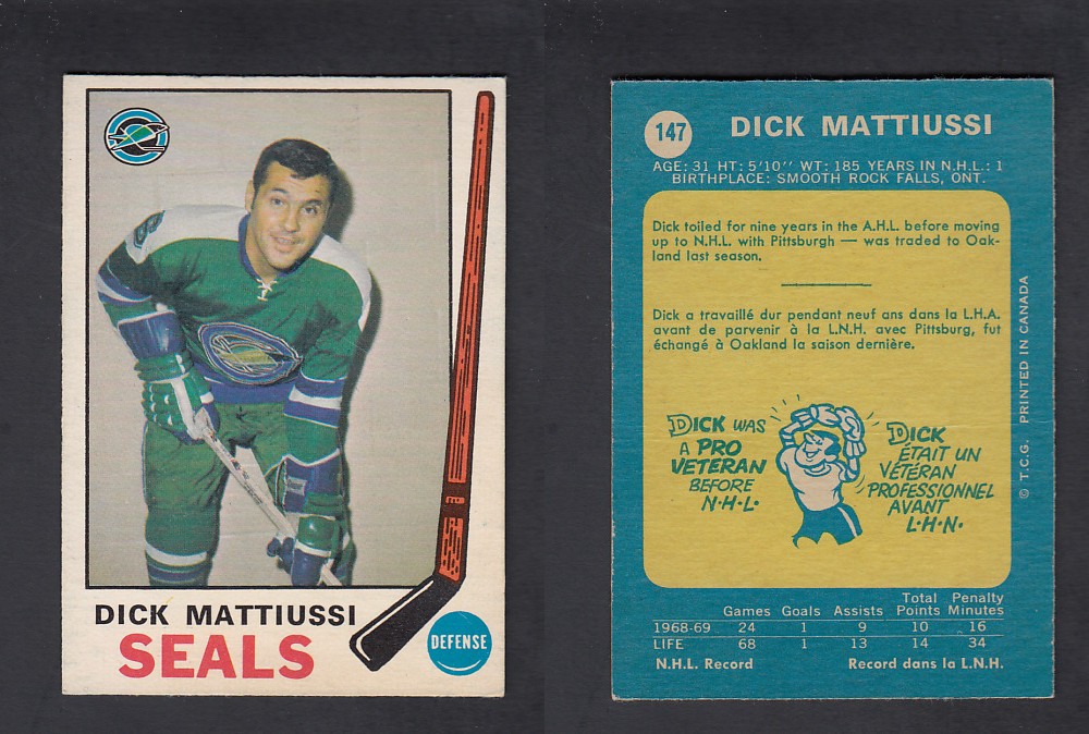1969-70 O-PEE-CHEE HOCKEY CARD #147 D. MATTIUSSI photo 1969-70 O-PEE-CHEE HOCKEY CARD #147 D. MATTIUSSI photo