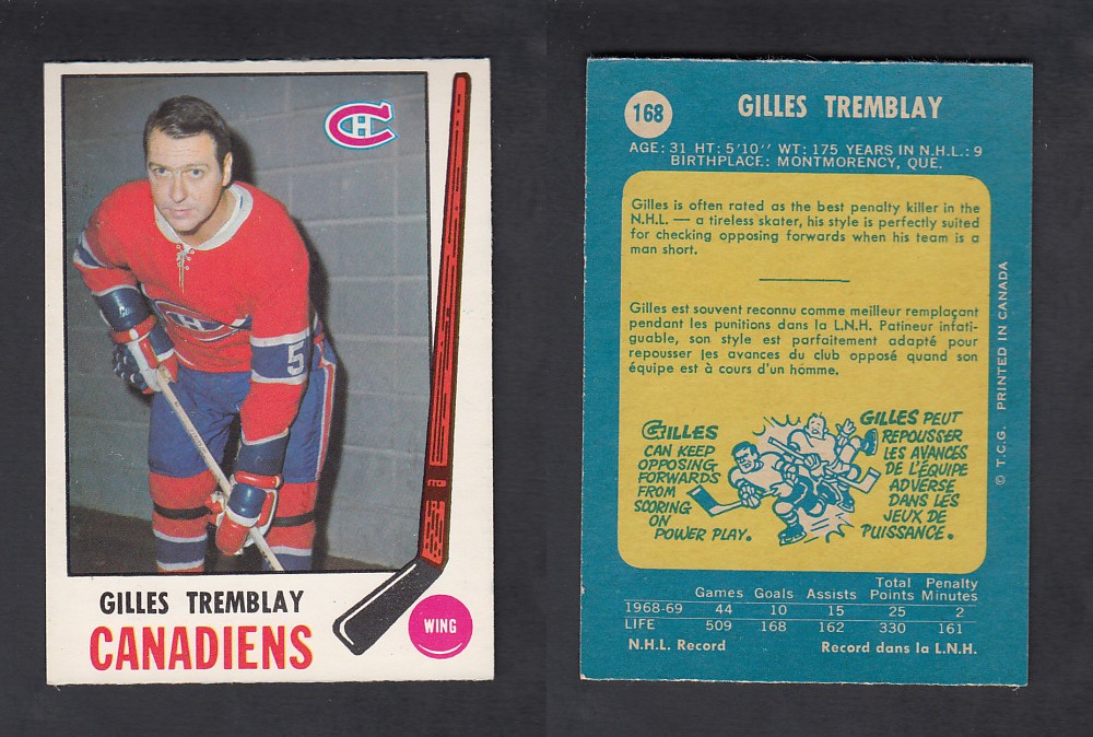 1969-70 O-PEE-CHEE HOCKEY CARD #168 G. TREMBLAY photo 1969-70 O-PEE-CHEE HOCKEY CARD #168 G. TREMBLAY photo