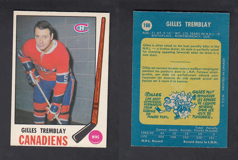 1969-70 O-PEE-CHEE HOCKEY CARD #168 G. TREMBLAY photo 1969-70 O-PEE-CHEE HOCKEY CARD #168 G. TREMBLAY photo