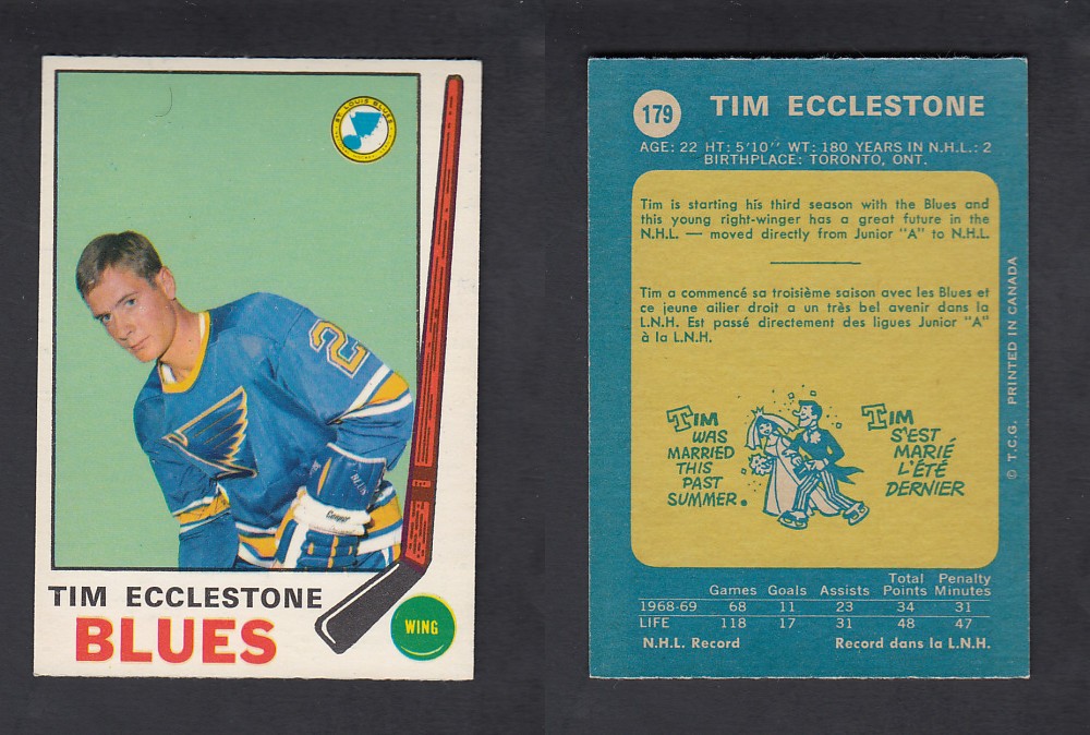 1969-70 O-PEE-CHEE HOCKEY CARD #179 T. ECCLESTONE photo 1969-70 O-PEE-CHEE HOCKEY CARD #179 T. ECCLESTONE photo