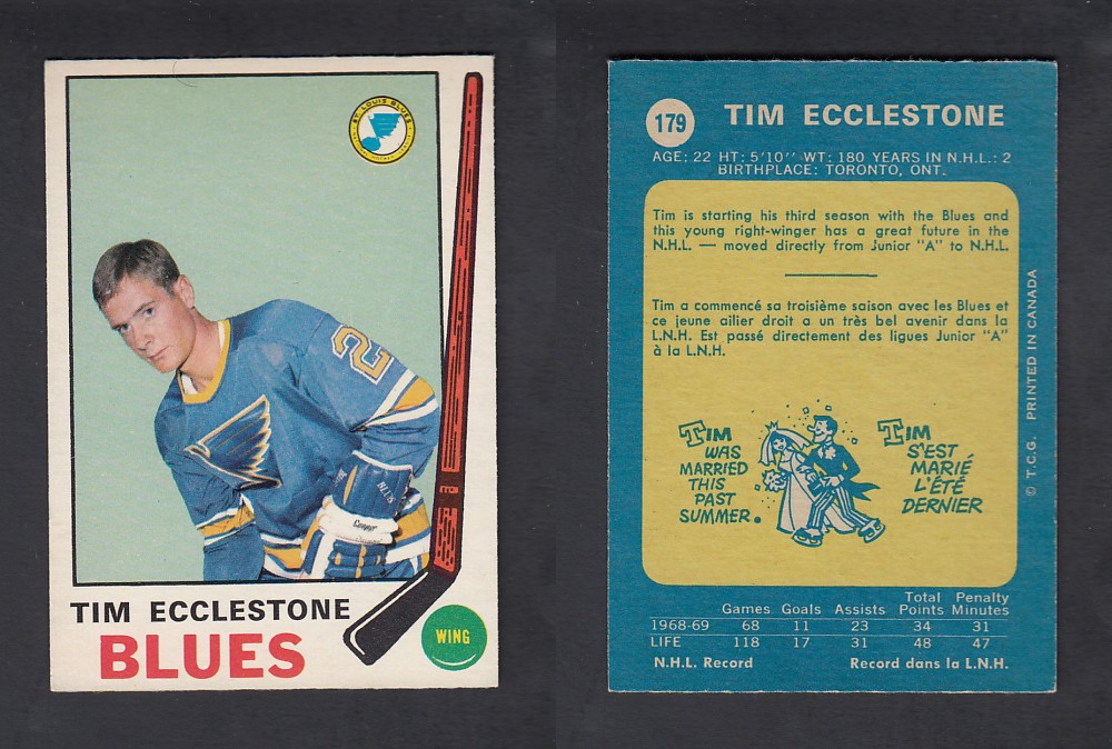 1969-70 O-PEE-CHEE HOCKEY CARD #179 T. ECCLESTONE photo 1969-70 O-PEE-CHEE HOCKEY CARD #179 T. ECCLESTONE photo